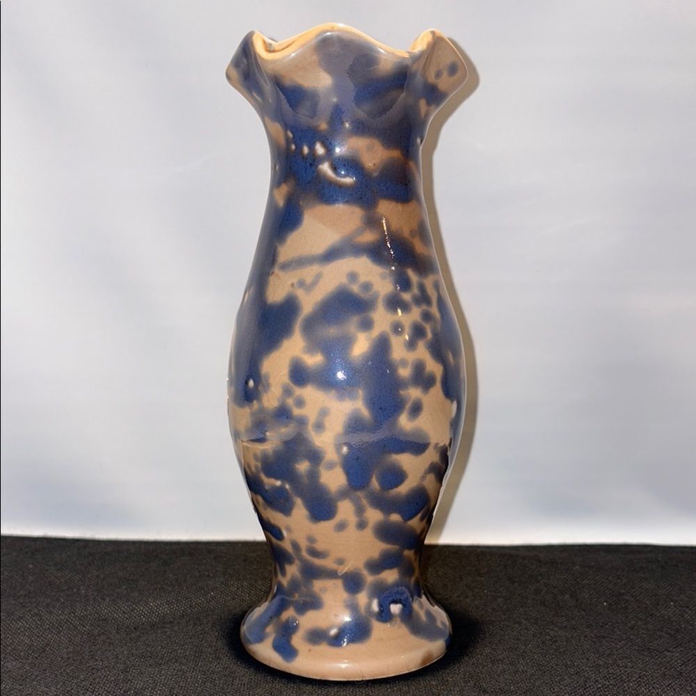 Elegant Blue and Tan Ceramic Vase